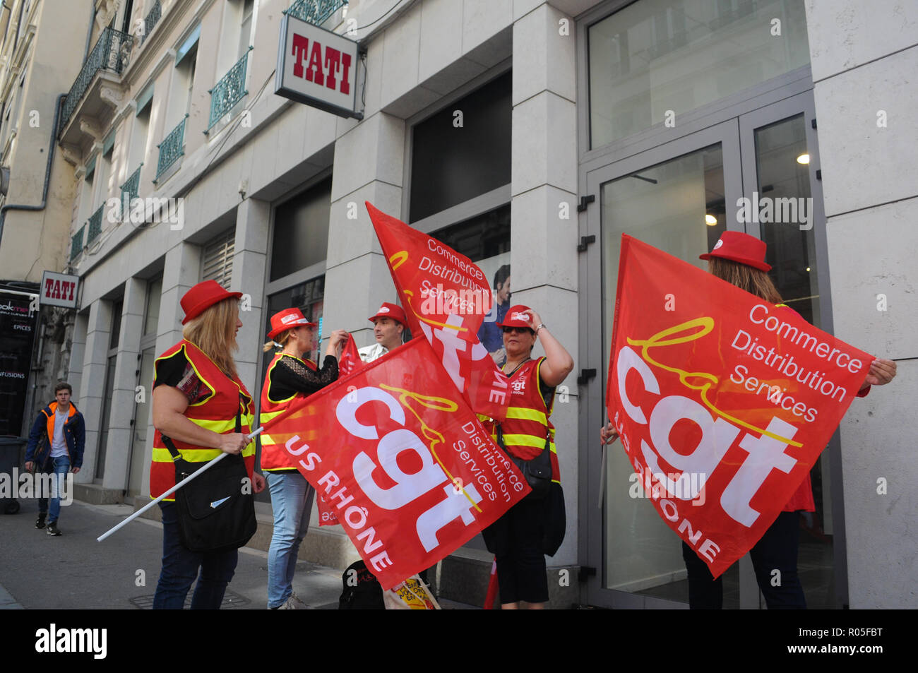 On strike Tati's employees protest in Lyon, France Stock Photo