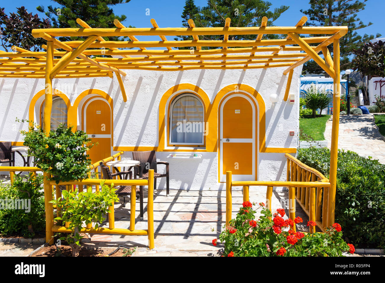 Garden chalets, Mitsis Rinela Beach Resort & Spa, Kokkini Hani, Irakleio Region, Crete (Kriti), Greece Stock Photo