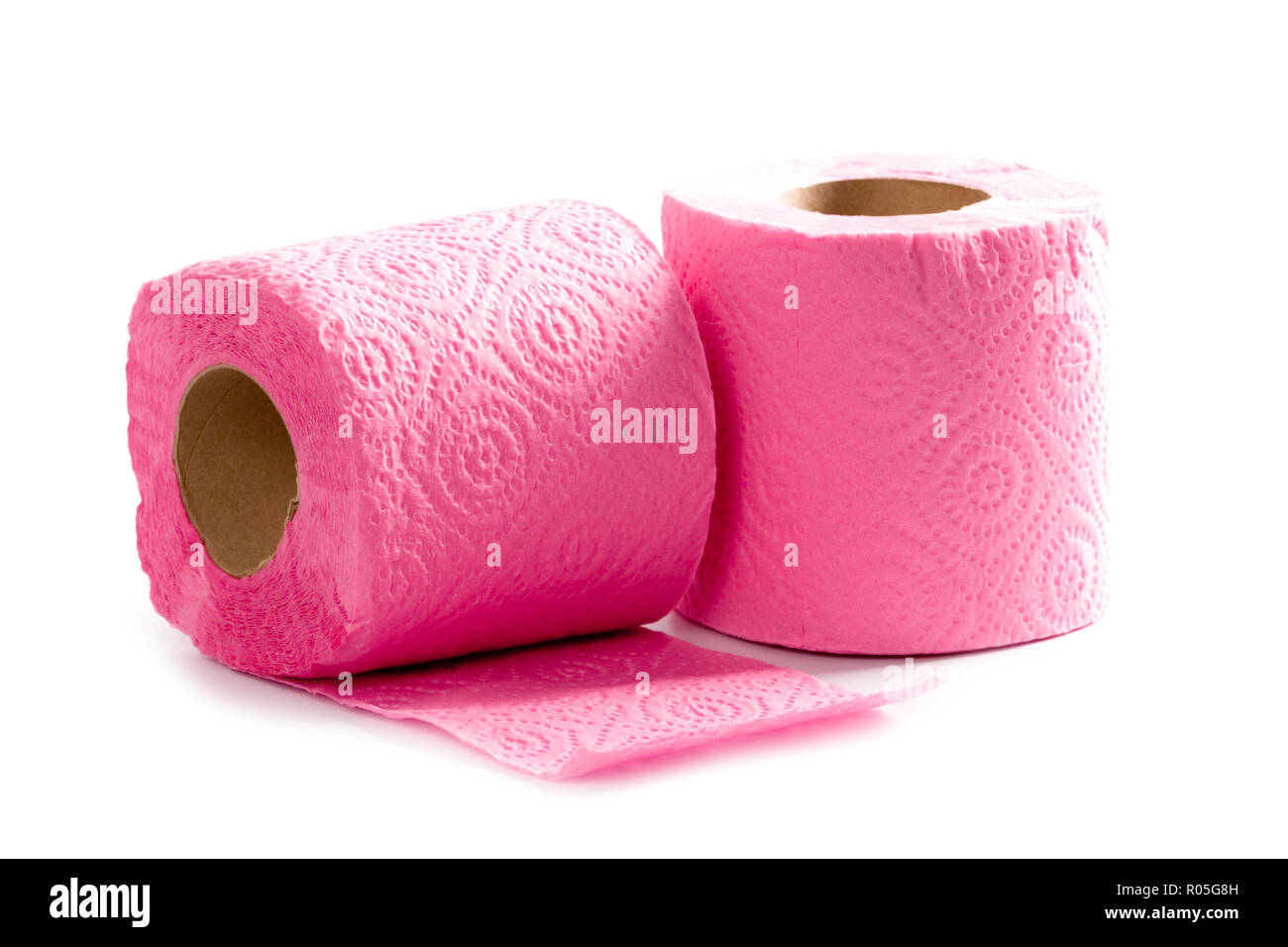 two toilet paper rolls isolated on white background Stock Photo