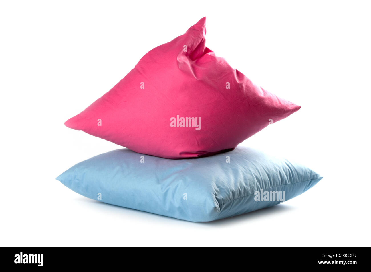 pink and blue pillows isolated on white background Stock Photo
