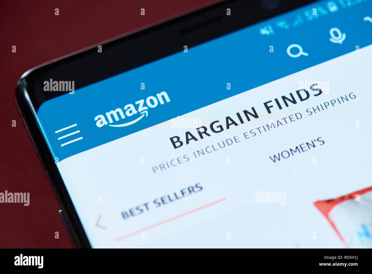 New york, USA - November 1, 2018: Amazon bargain app menu on smartphone screen close up view Stock Photo
