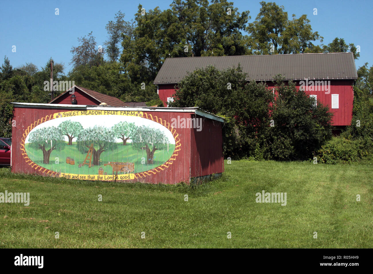 Wooden structures at Seaman's Orchard, Virginia Stock Photo