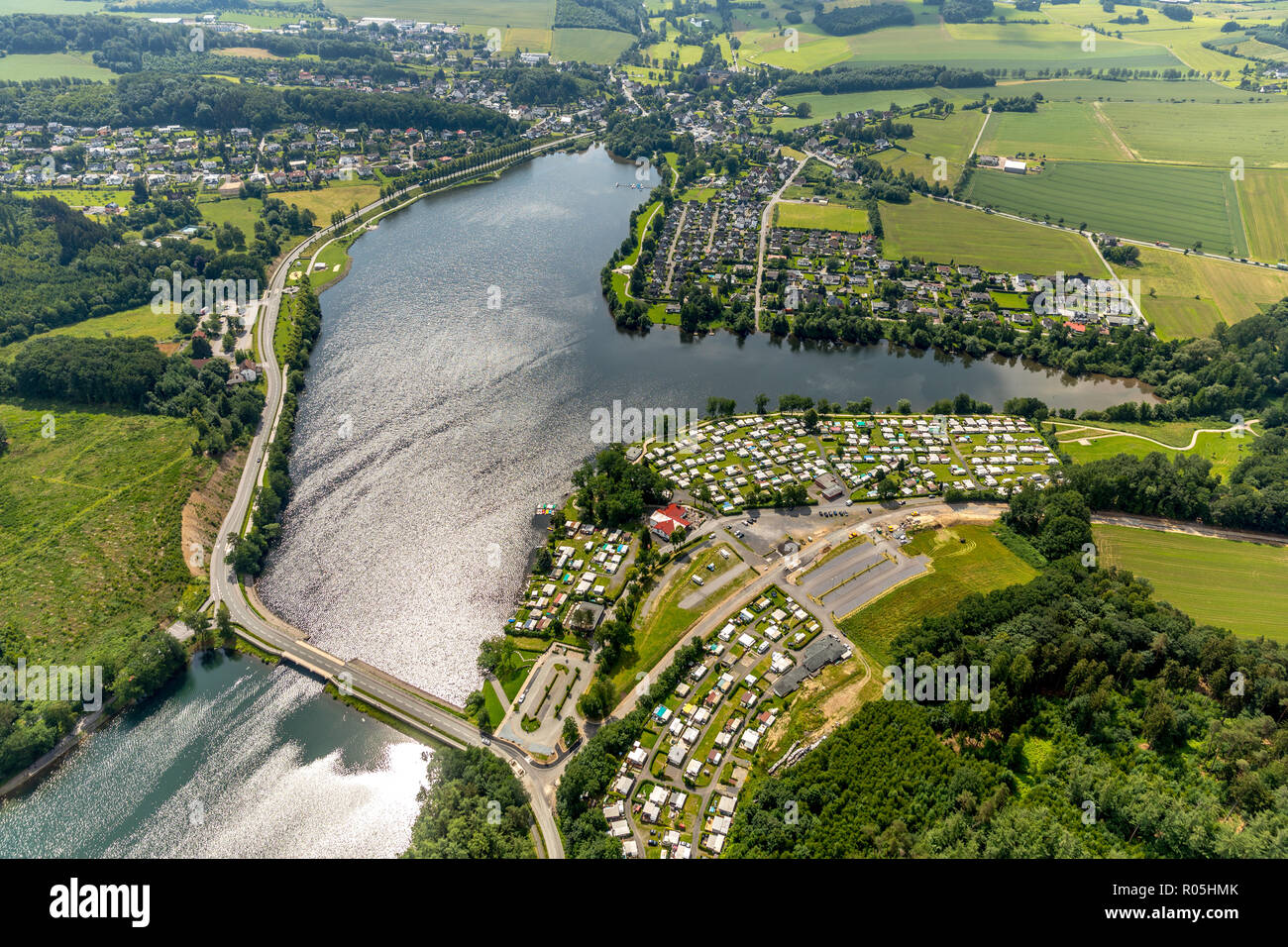 Aerial view, camping Amecke, camperplace Camping Am Damm, reservoir of the  Sorpe at Amecke, Sundern, Sauerland, North Rhine-Westphalia, Germany, DEU  Stock Photo - Alamy