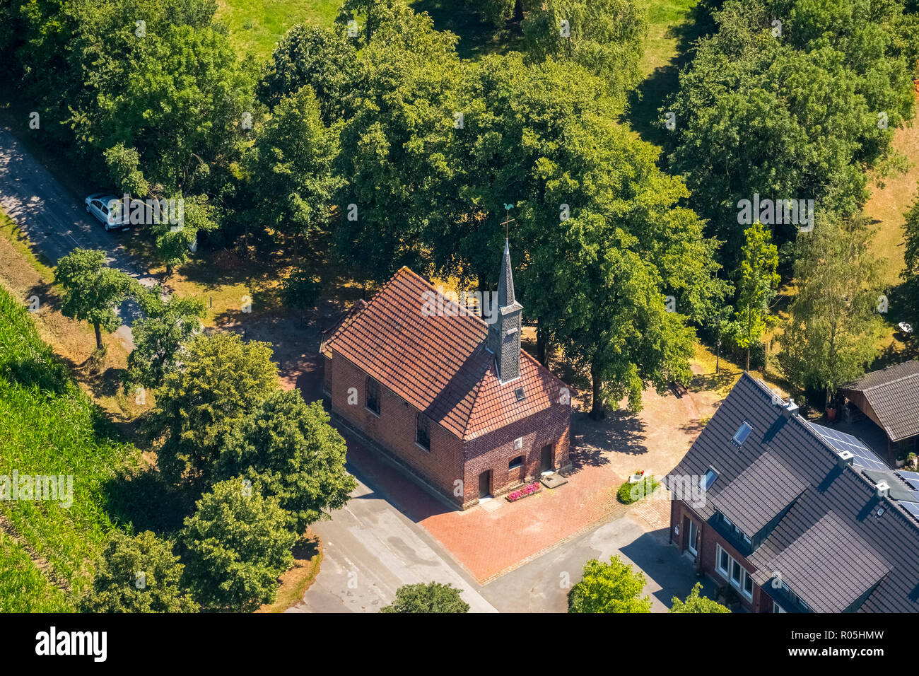 Aerial view, Buddenbaum Chapel, Buddenbaum, Warendorf, Münsterland, North Rhine-Westphalia, Germany, Europe, DEU, birds-eyes view, aerial view, aerial Stock Photo