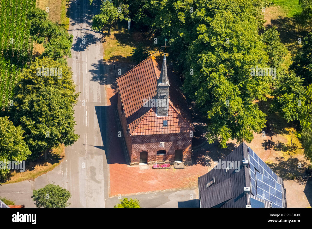 Aerial view, Buddenbaum Chapel, Buddenbaum, Warendorf, Münsterland, North Rhine-Westphalia, Germany, Europe, DEU, birds-eyes view, aerial view, aerial Stock Photo