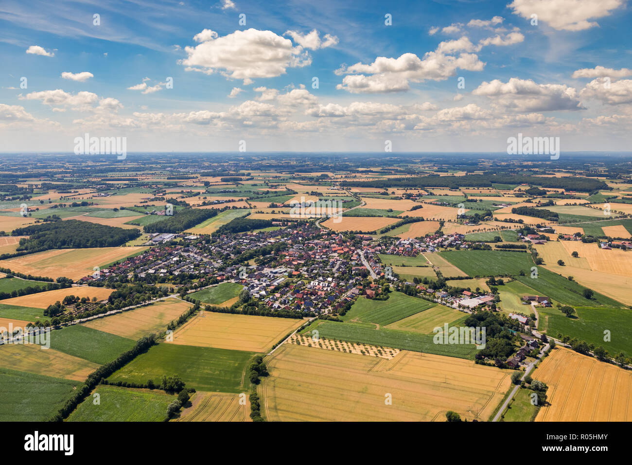 Aerial view, overview Hoetmar, Warendorf, Münsterland, North Rhine-Westphalia, Germany, Europe, DEU, birds-eyes view, aerial view, aerial photography, Stock Photo