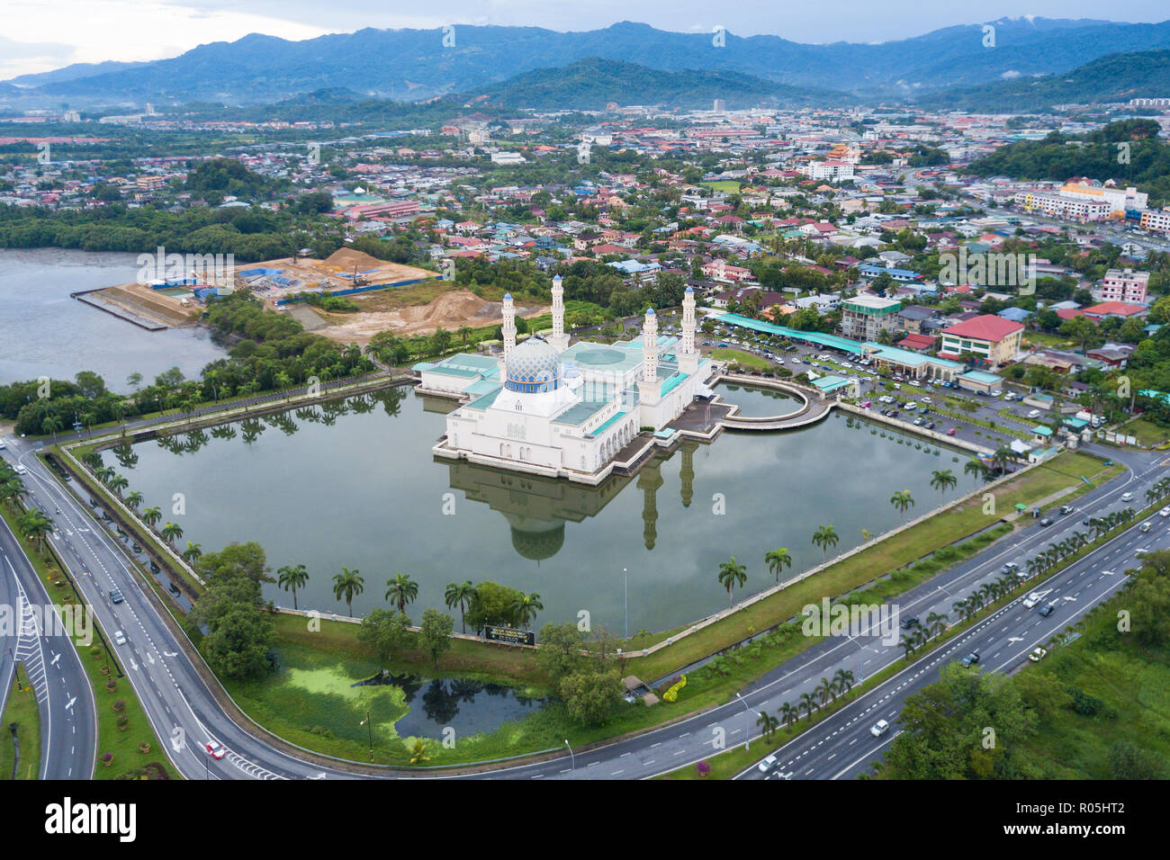 An aerial view of Kota Kinabalu City Mosque  and its surrounding. Stock Photo
