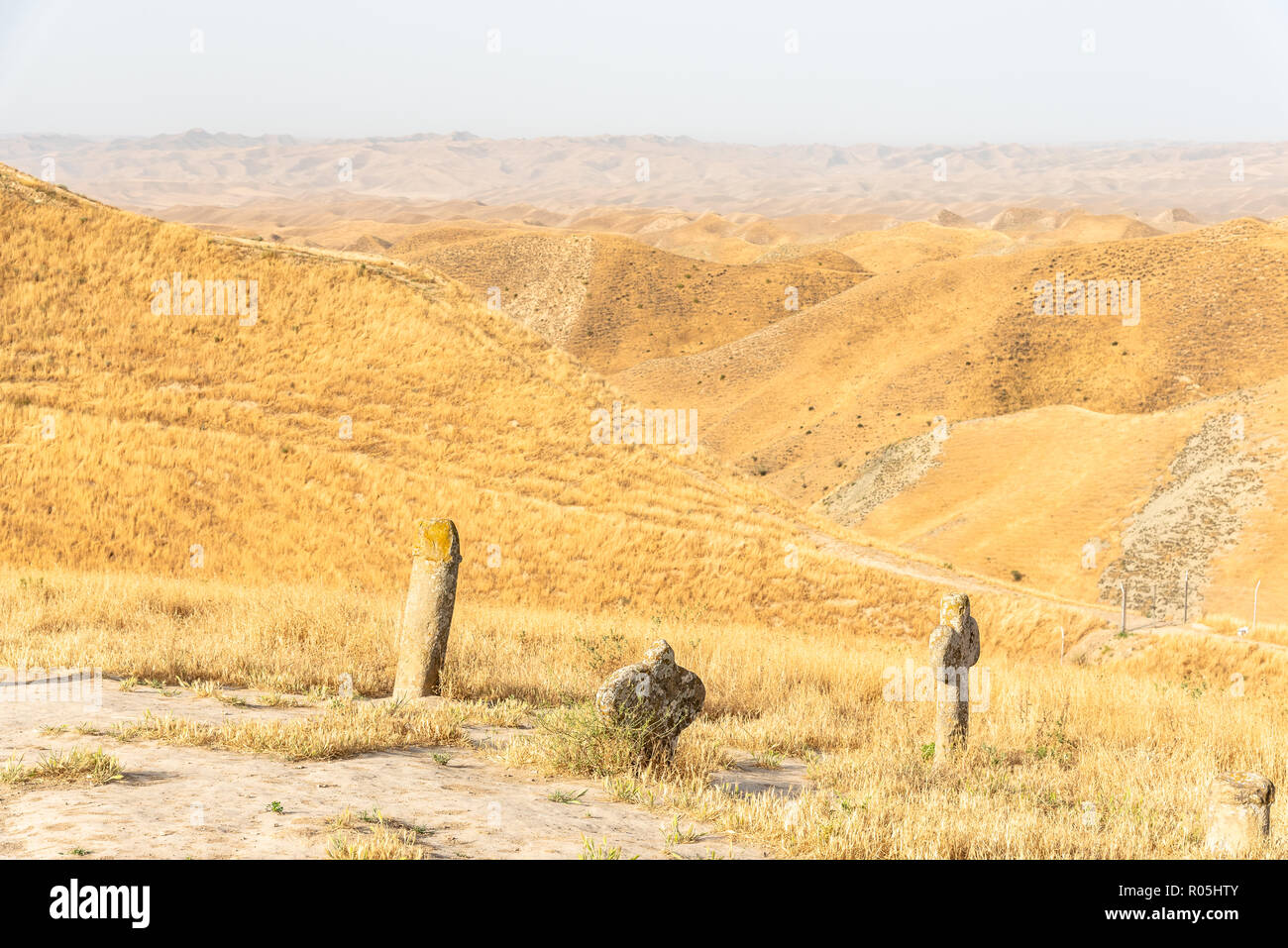 Khaled Nabi cemetery, situated in the Gokcheh Dagh hills of the Turkmen Sahra in Golestan, Northern Iran Stock Photo