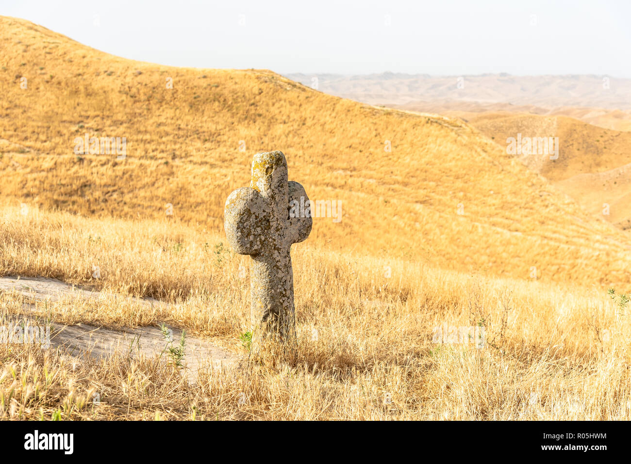 Khaled Nabi cemetery, situated in the Gokcheh Dagh hills of the Turkmen Sahra in Golestan, Northern Iran Stock Photo