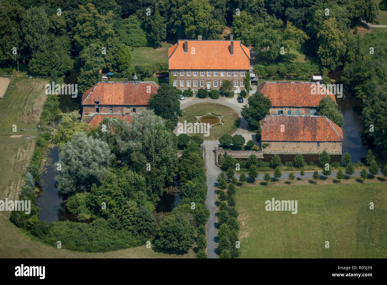 Aerial view, house Venne, Mersch, Mühlebach, Drensteinfurt, Münsterland, North Rhine-Westphalia, Germany, Europe, DEU, birds-eyes view, aerial view, a Stock Photo