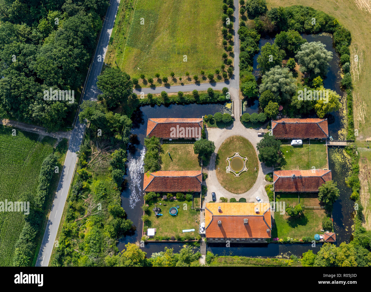 Aerial view, house Venne, Mersch, Mühlebach, Drensteinfurt, Münsterland, North Rhine-Westphalia, Germany, Europe, DEU, birds-eyes view, aerial view, a Stock Photo