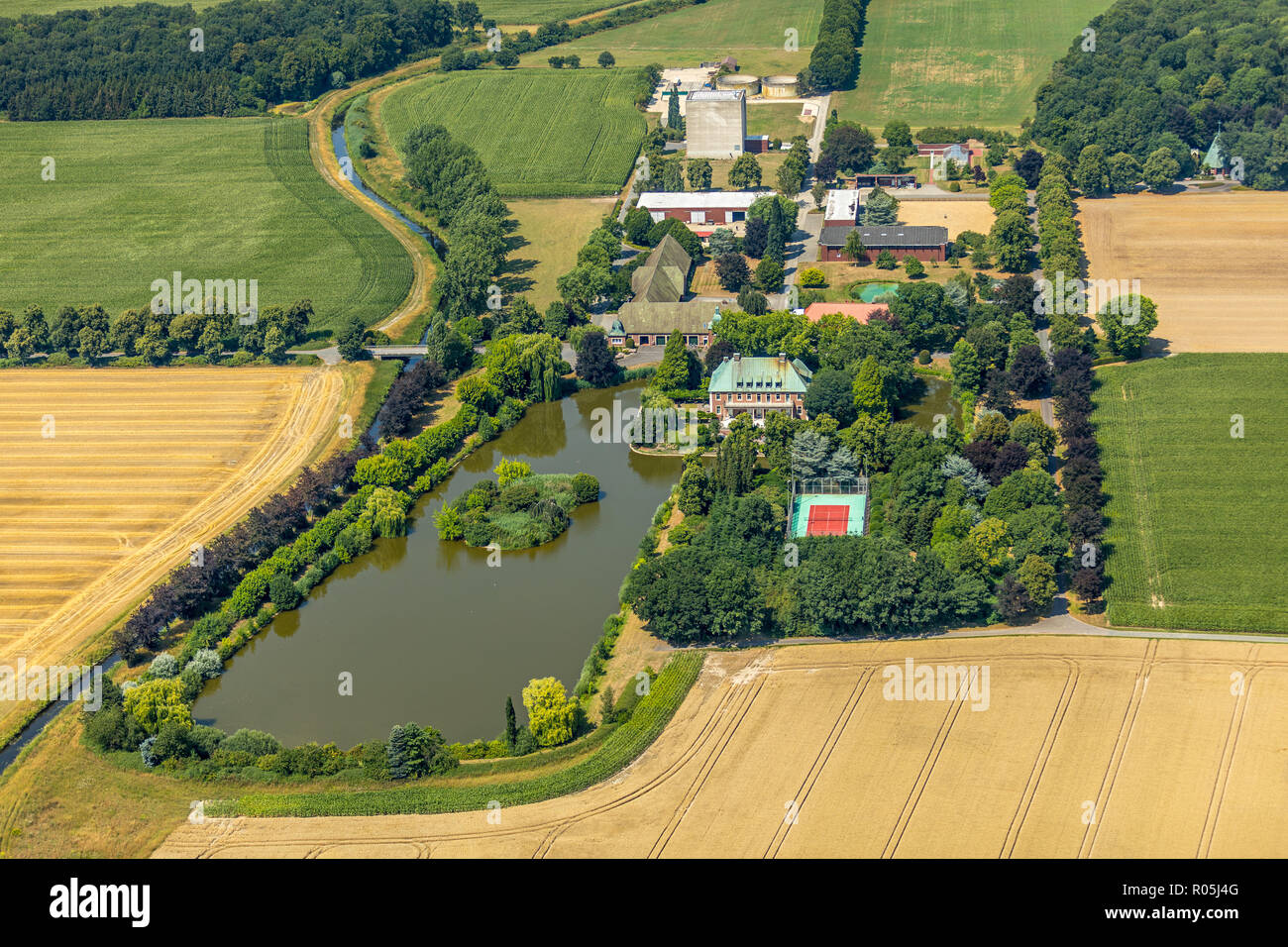 Aerial view, house Götte village Rinkerode, Mansion, Drensteinfurt, Münsterland, North Rhine-Westphalia, Germany, Europe, DEU, birds-eyes view, aerial Stock Photo