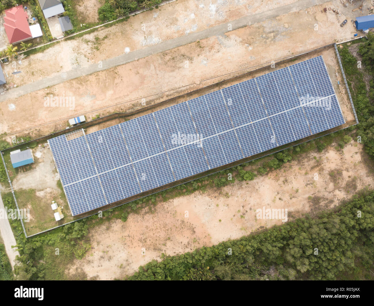 Solar farm panel at open space in Sabah Borneo. Stock Photo