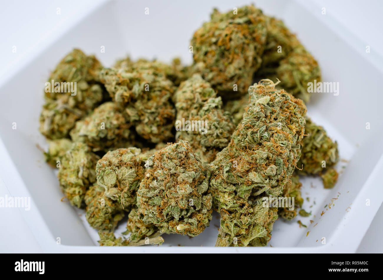 Close up of medical cannabis /marijuana on a weighting pot Stock Photo