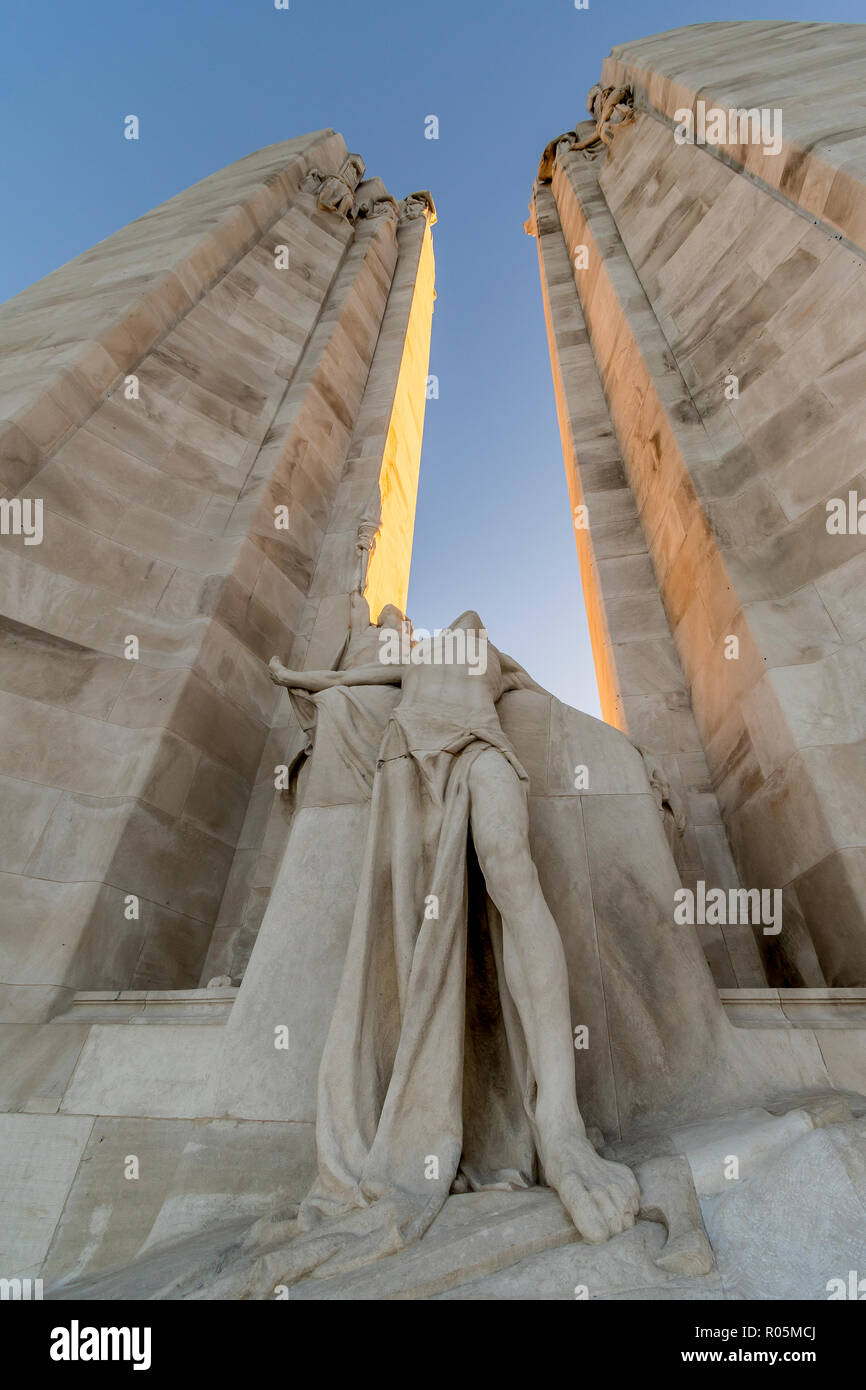 The Canadian First World War memorial at Vimy Ridge at sunset near ...