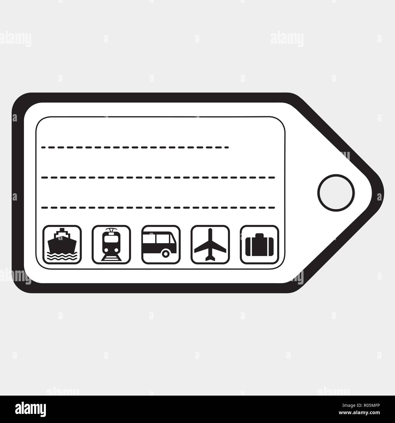 Luggage tag with symbols of boat, train, bus, plane, suitcase Stock Vector