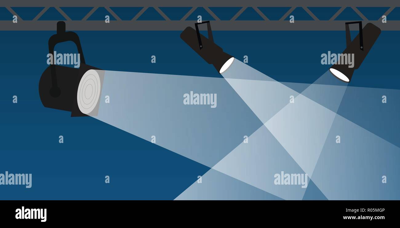 Three searchlights on blue background, conceptual vector Stock Vector