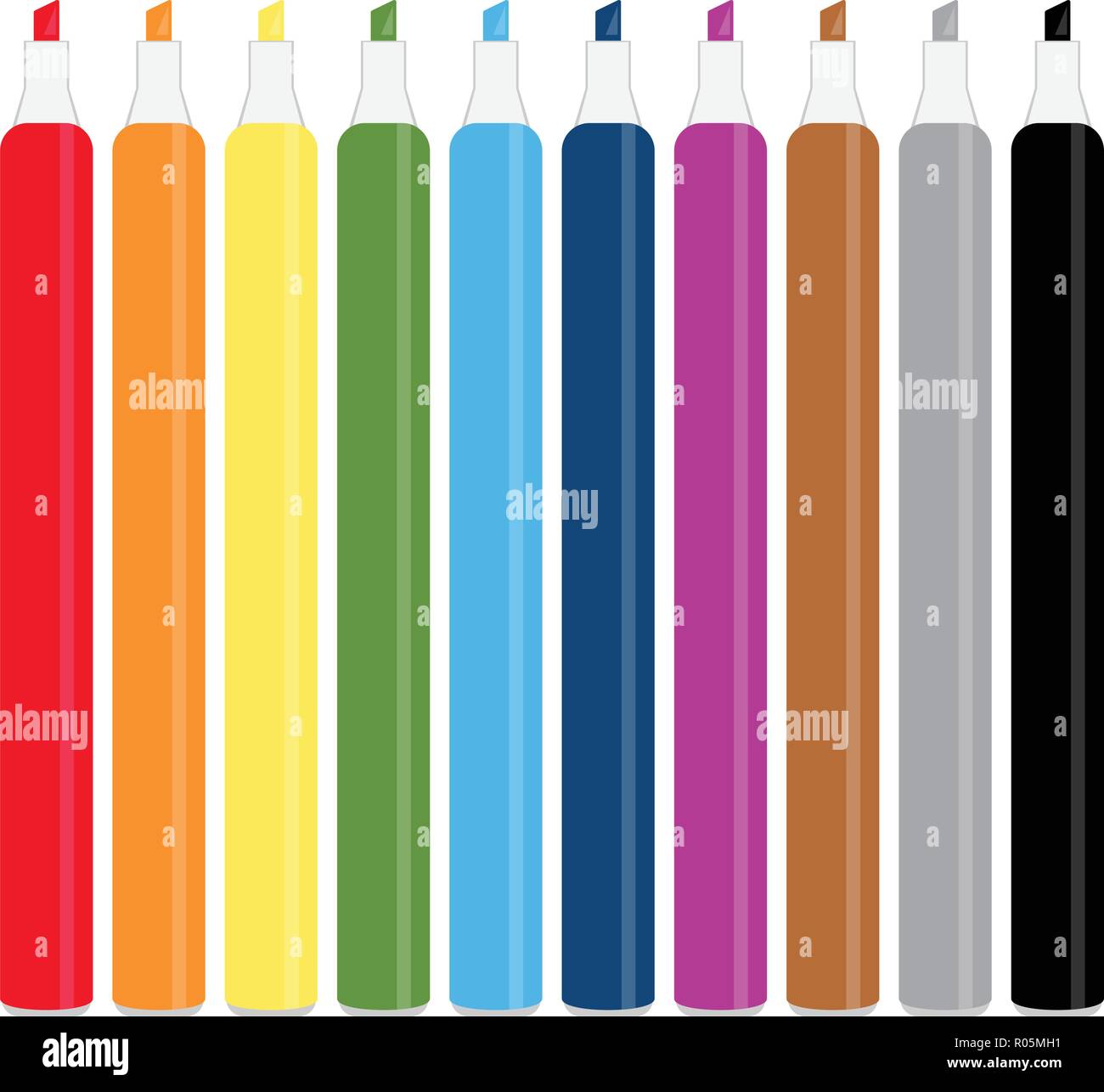 Collection of markers of different colors, conceptual vector Stock Vector