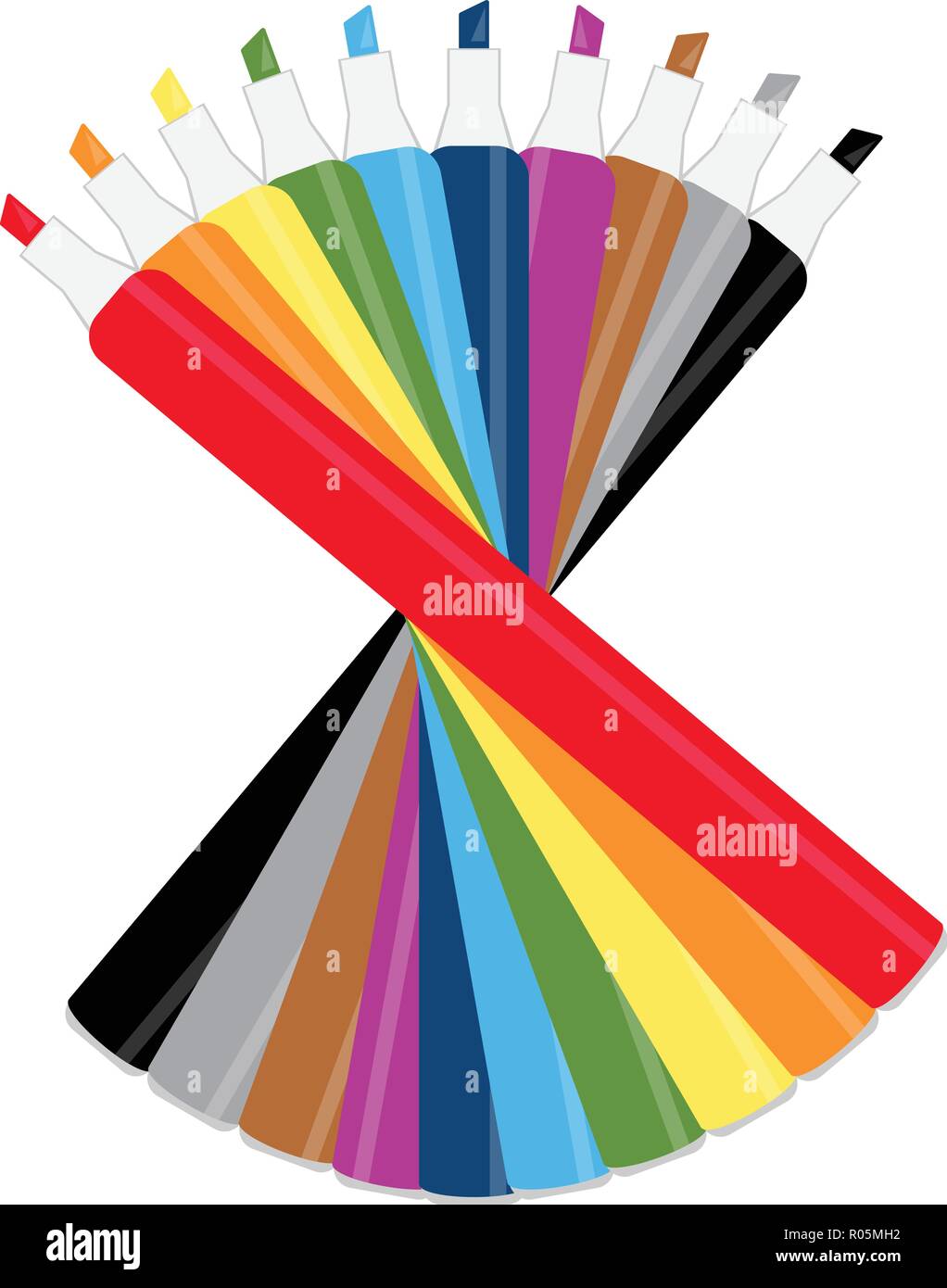 Collection of markers of different colors, conceptual vector Stock Vector