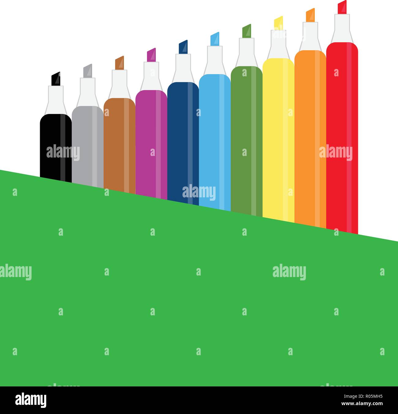 Collection of markers of different colors, conceptual vector Stock Vector