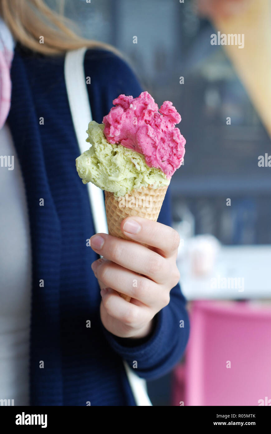 green and pink ice cream