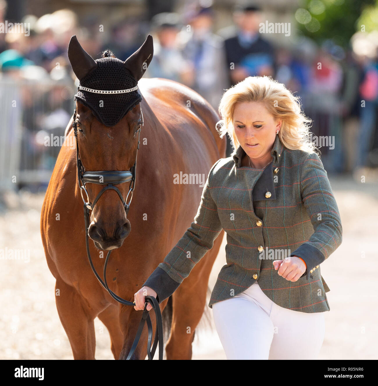 Gemma Tattersall and ARCTIC SOUL during the vets inspection, Mitsubishi Motors Badminton Horse Trials, Badminton, Gloucestershire, 2018 Stock Photo