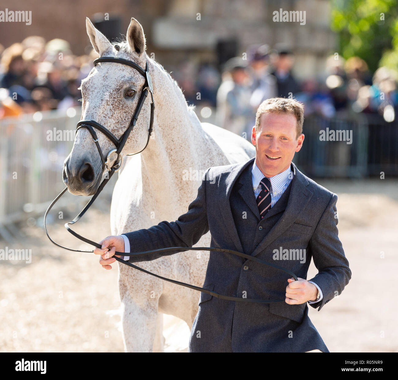 Oliver Townend and BALLAGHMOR CLASS during the vets inspection, Mitsubishi Motors Badminton Horse Trials, Badminton, Gloucestershire, 2018 Stock Photo