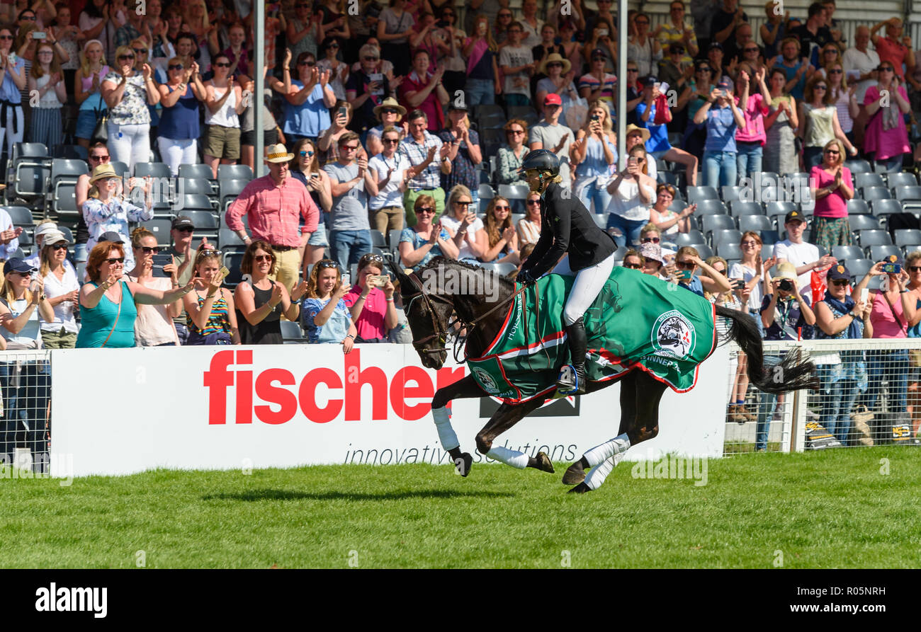 Jonelle Price and CLASSIC MOET during the lap of honour, Mitsubishi Motors Badminton Horse Trials, Gloucestershire, 2018 Stock Photo