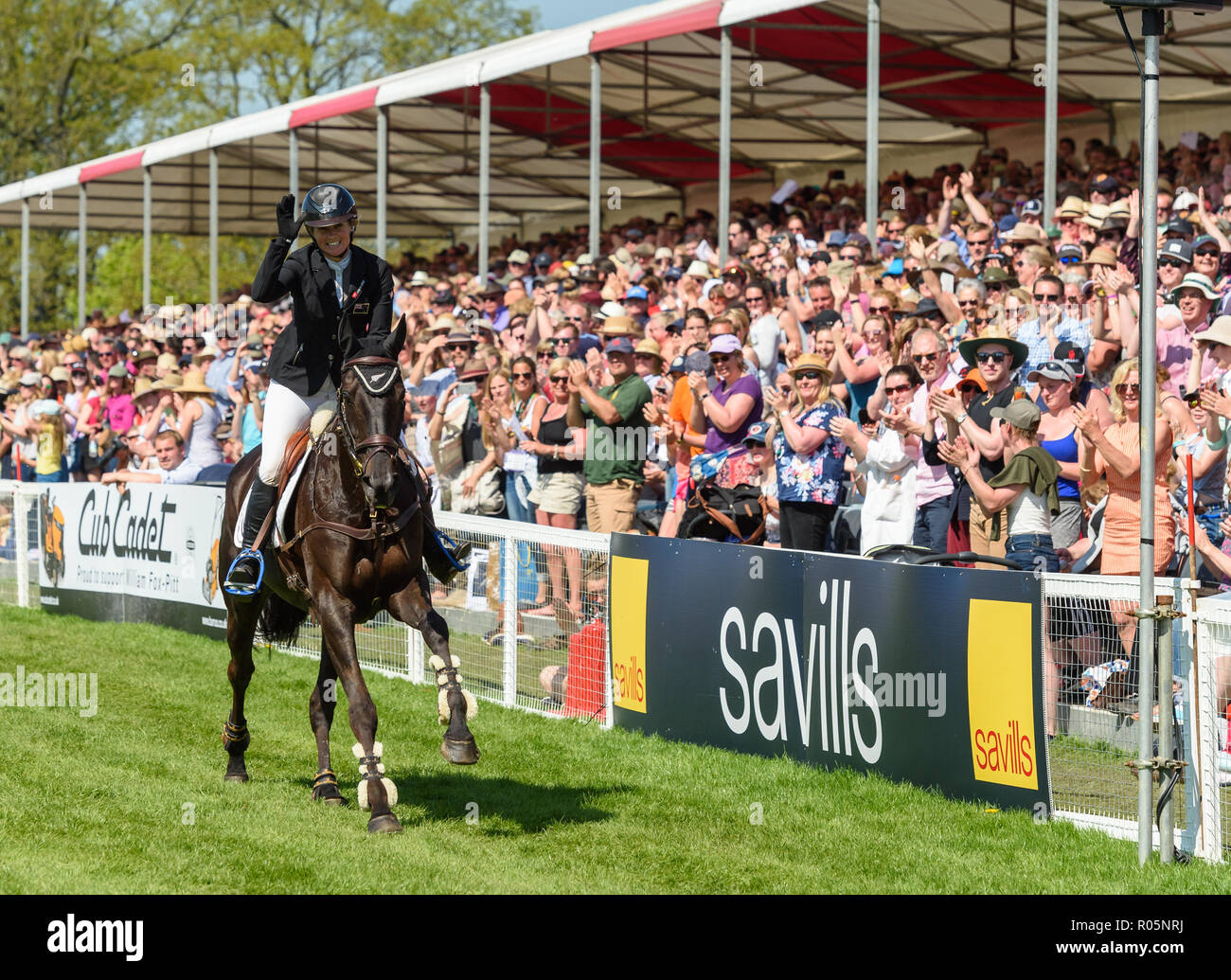 Jonelle Price and CLASSIC MOET during the show jumping phase, Mitsubishi Motors Badminton Horse Trials, Gloucestershire, 2018 Stock Photo