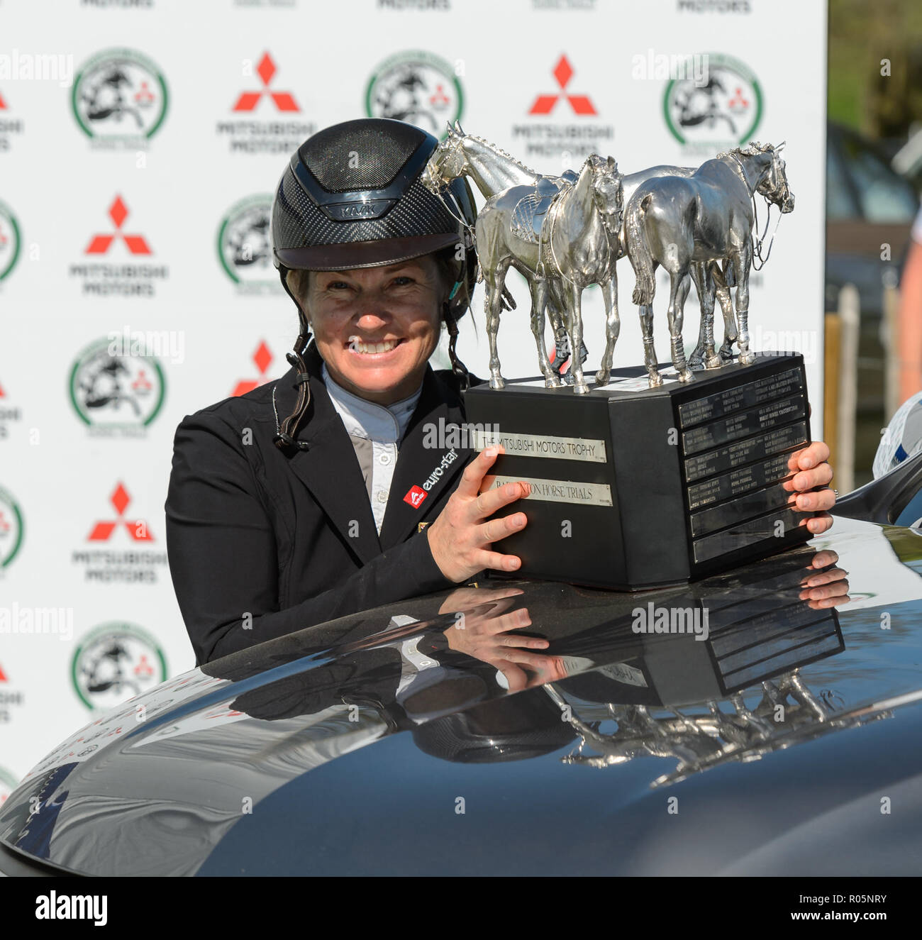 Jonelle Price with the Mitsubishi Motors Badminton Horse Trials Trophy, Mitsubishi Motors Badminton Horse Trials, Gloucestershire, 2018 Stock Photo