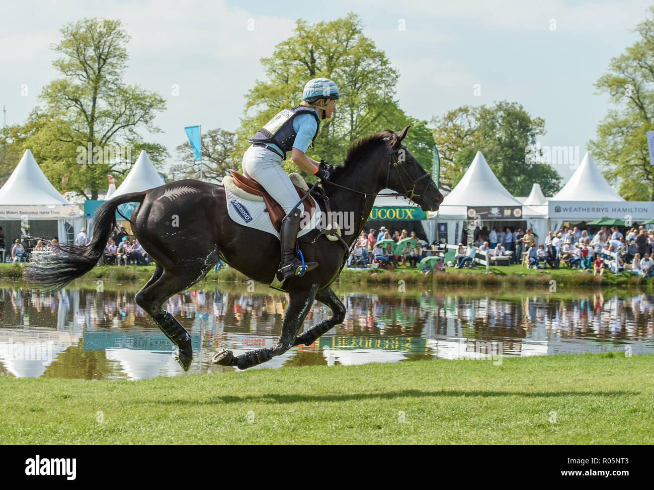 Jonelle Price and CLASSIC MOET during the cross country phase, Mitsubishi Motors Badminton Horse Trials, Gloucestershire, 2018 Stock Photo