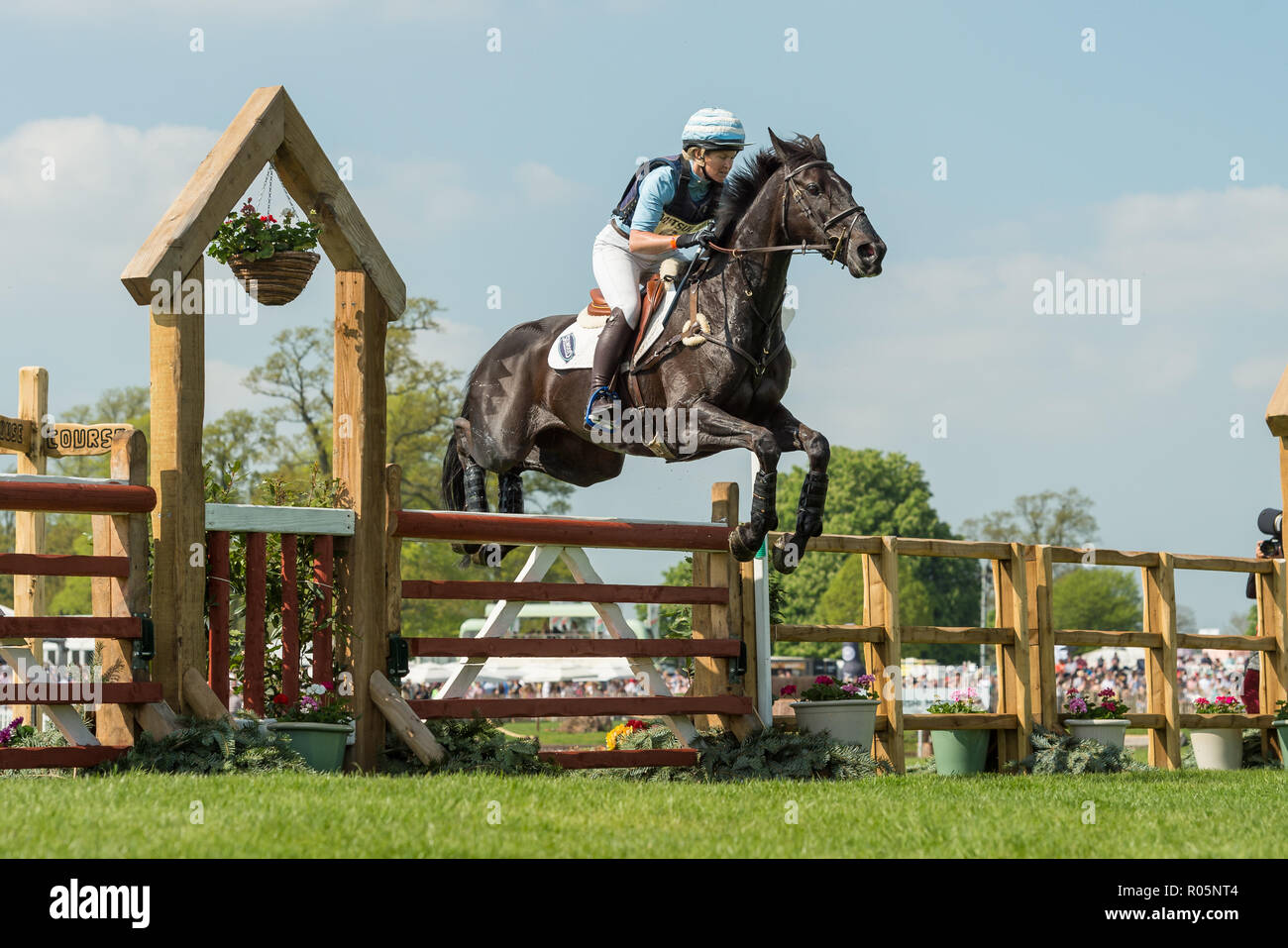 Jonelle Price and CLASSIC MOET during the cross country phase, Mitsubishi Motors Badminton Horse Trials, Gloucestershire, 2018 Stock Photo