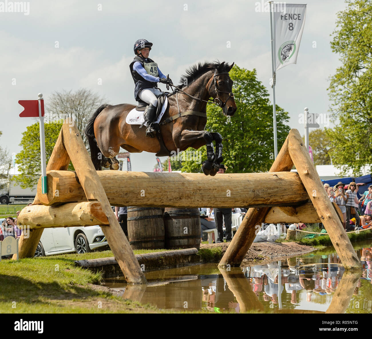 Rosalind Canter and ALLSTAR B during the cross country phase, Mitsubishi Motors Badminton Horse Trials, Gloucestershire, 2018 Stock Photo