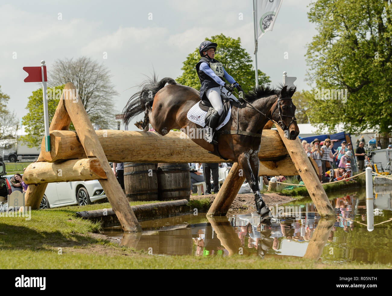 Rosalind Canter and ALLSTAR B during the cross country phase, Mitsubishi Motors Badminton Horse Trials, Gloucestershire, 2018 Stock Photo