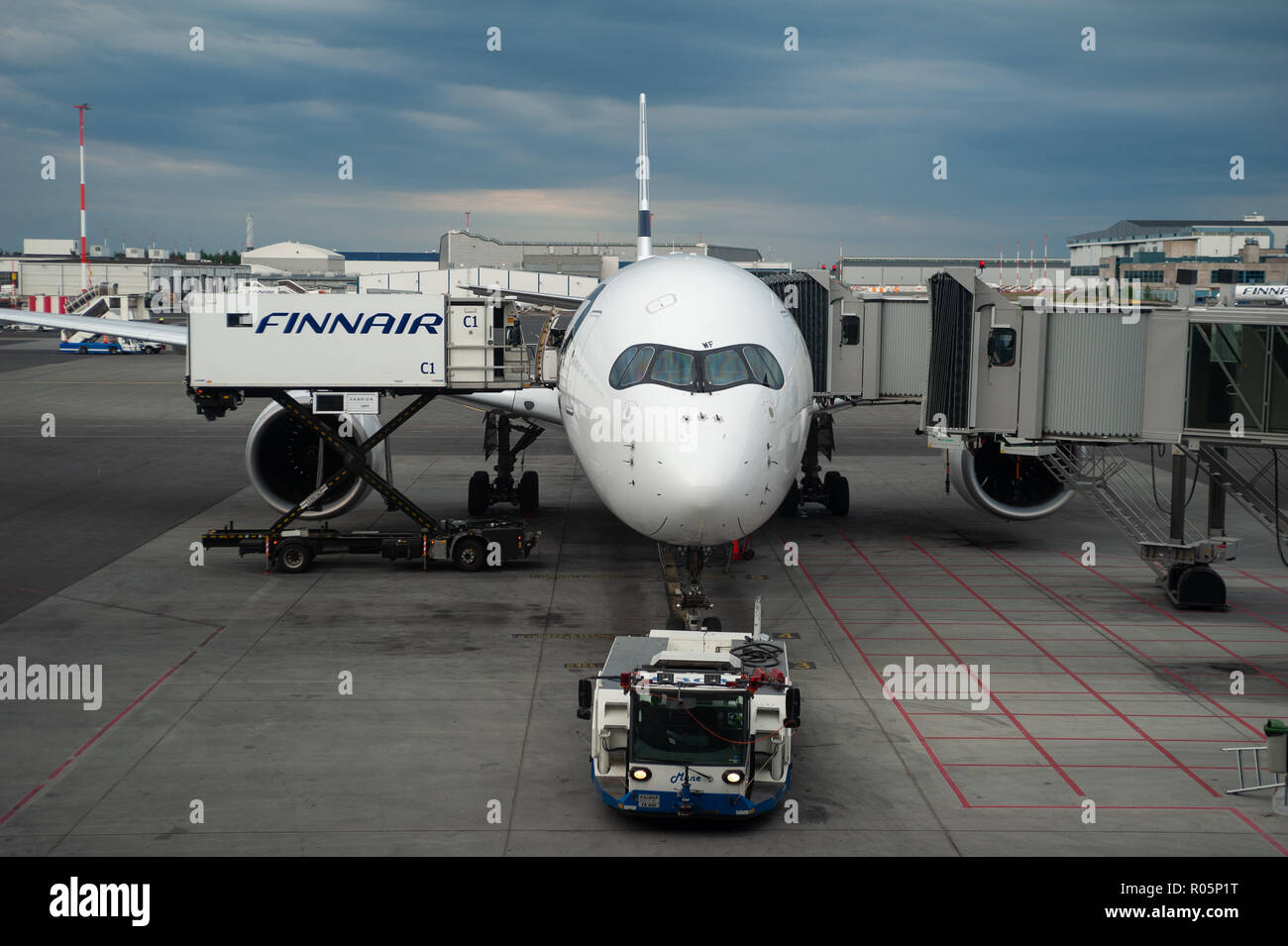 04.06.2018 - Helsinki, Finland, Europe - A Finnair Airbus A350 passenger plane is parked at a gate at Helsinki's airport Vantaa. Stock Photo