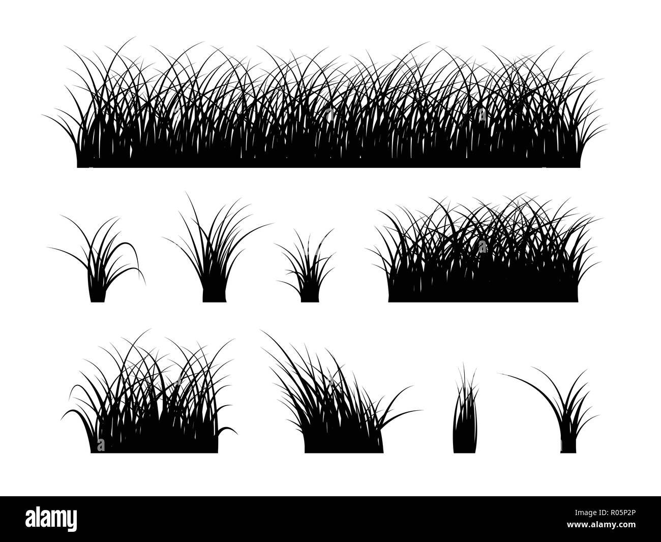 Grass silhouette elements isolated on white background, vector ...