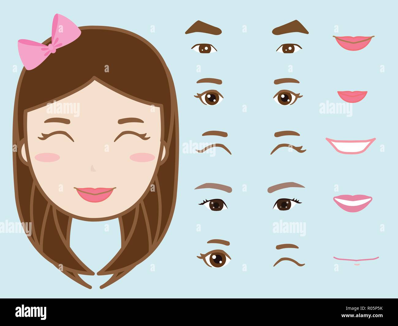 cartoon cute girl character pack facial emotions design elements isolated  vector illustration Stock Vector Image & Art - Alamy