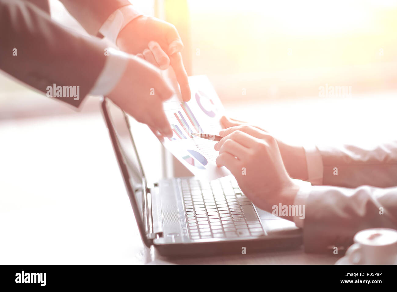 close up.colleagues are discussing financial data. development concept. Stock Photo