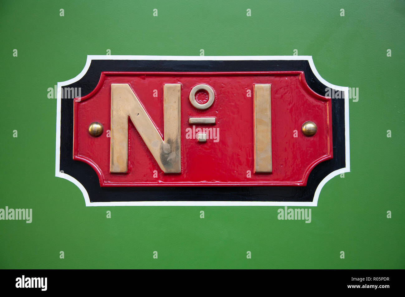 Close up detail of a train number plate / plaque "No. 1" on a train