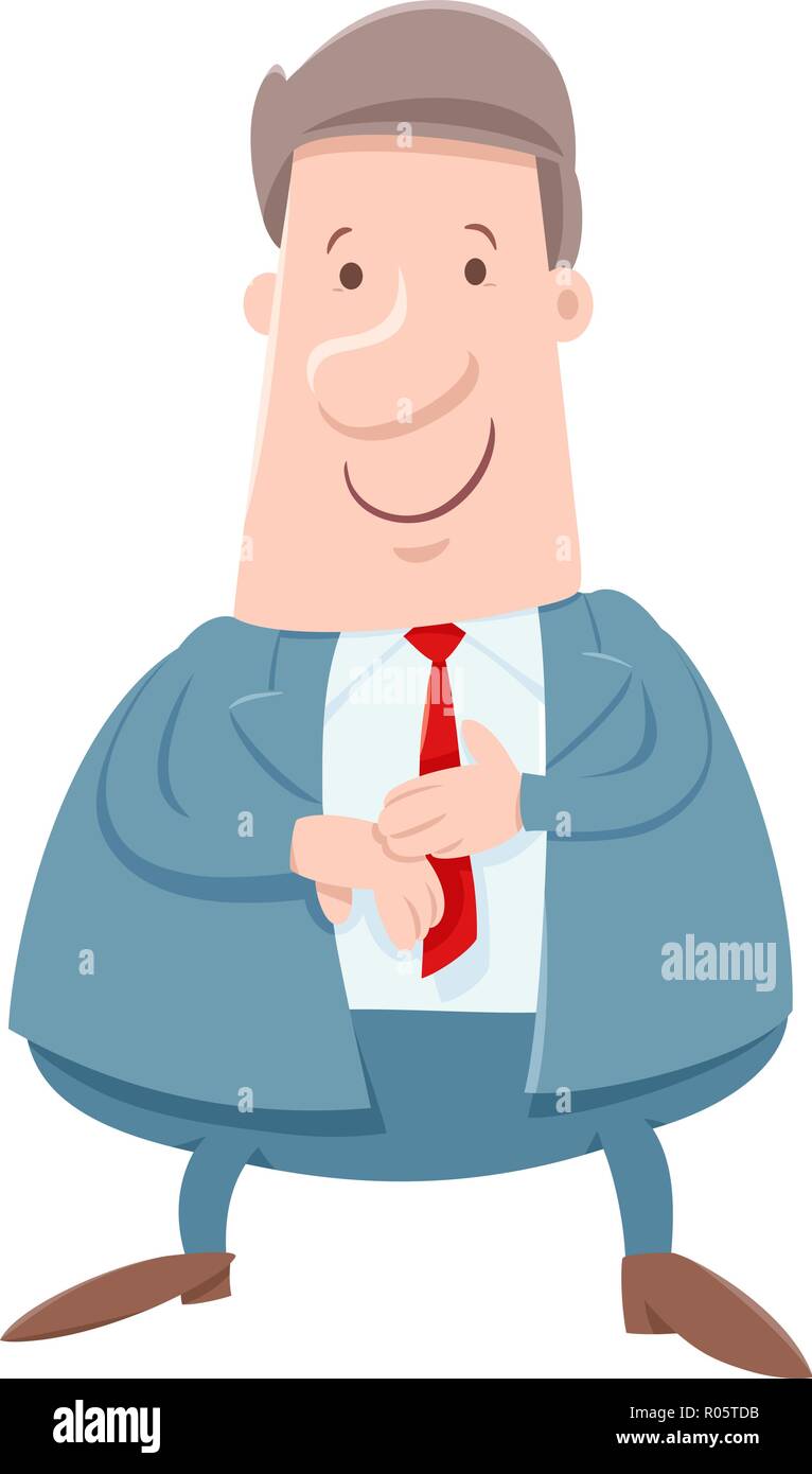 Cartoon Illustration of Man or Boss Businessman Character in Suit Stock