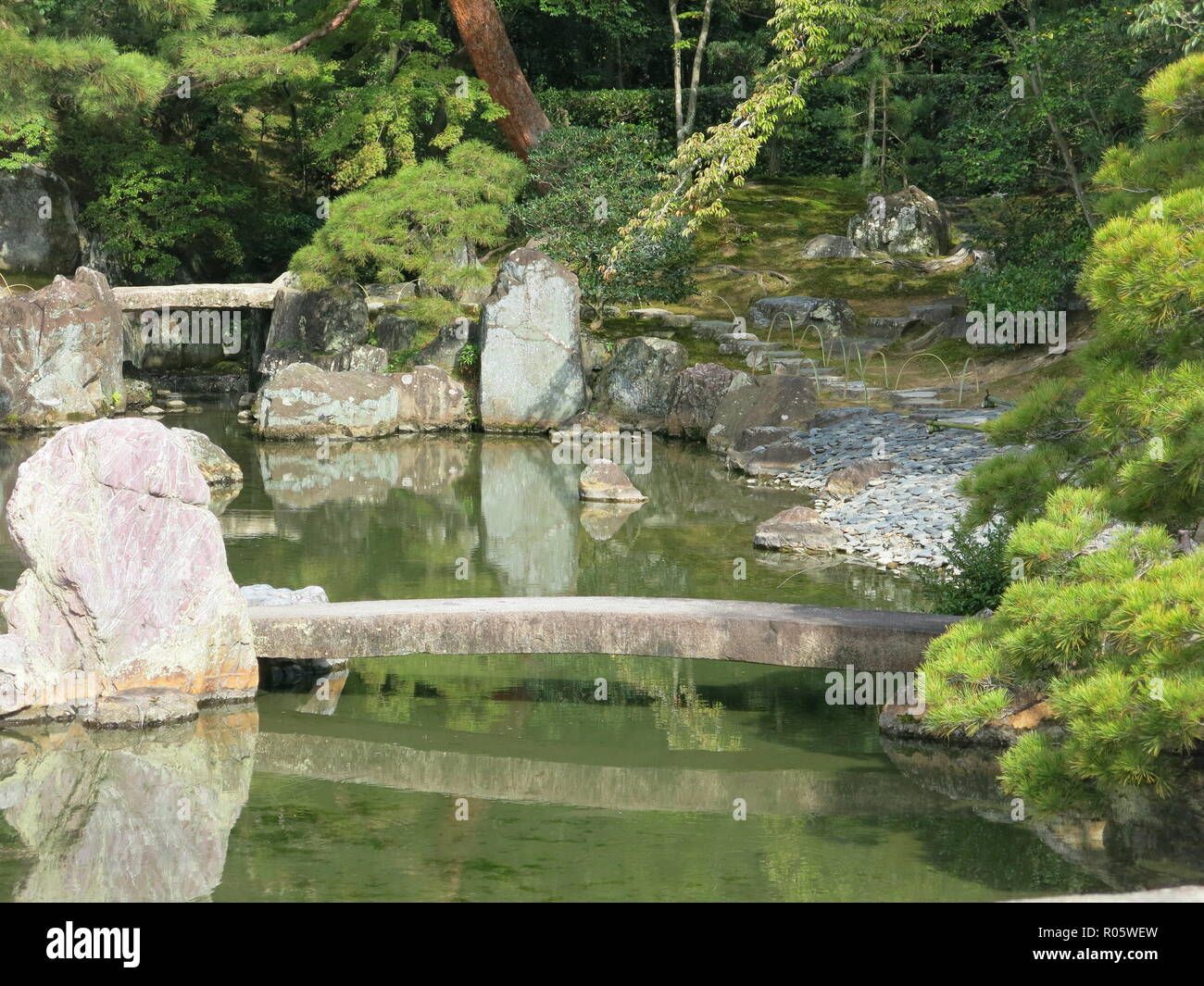 View of a traditional Japanese garden landscape in autumn; Katsura ...