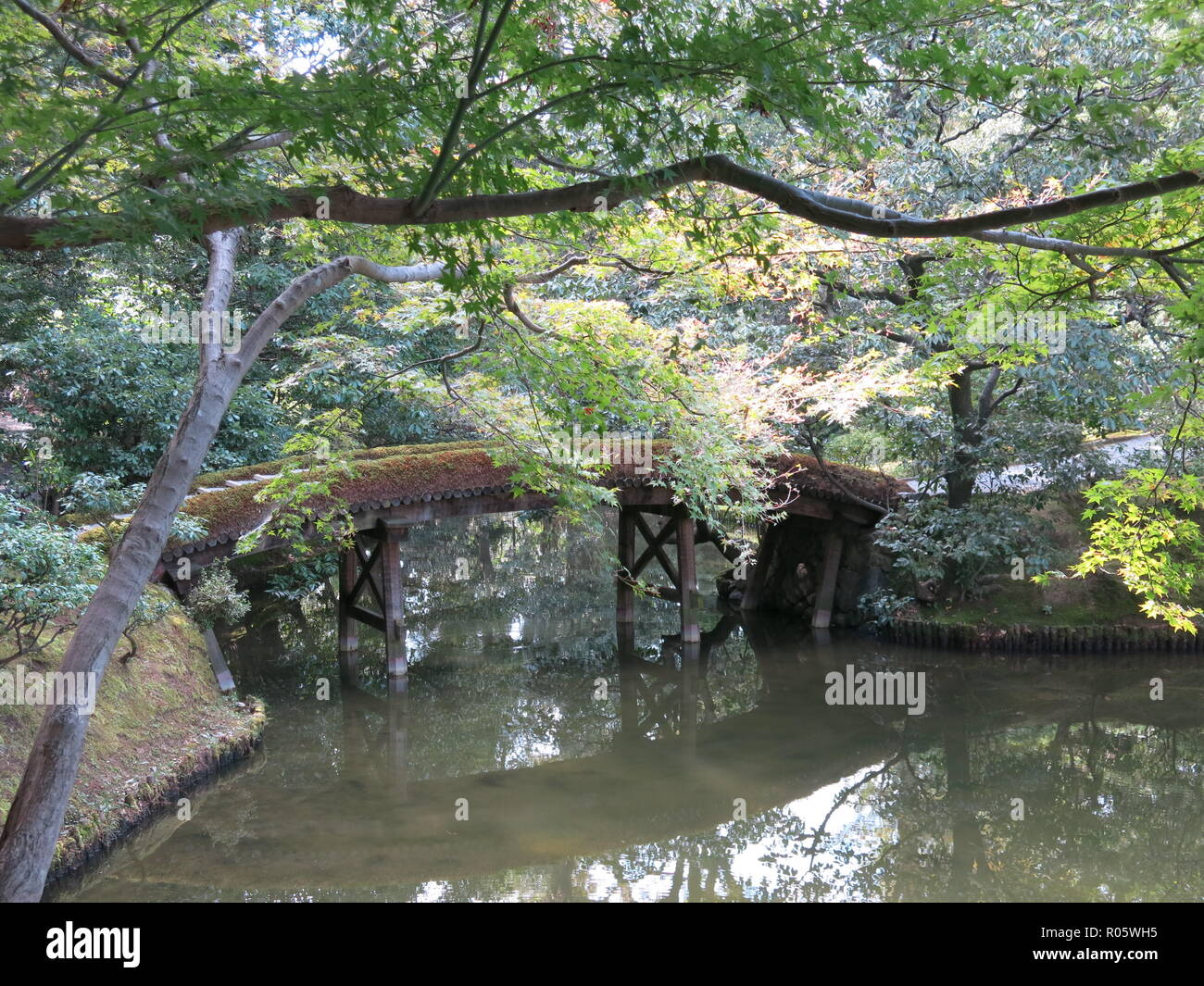 View of a traditional Japanese garden landscape in autumn; Katsura ...