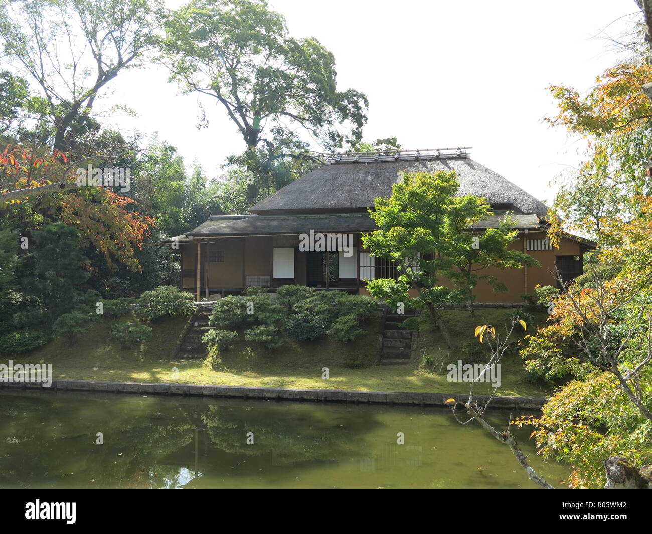 View of a traditional Japanese garden landscape in autumn; Katsura ...