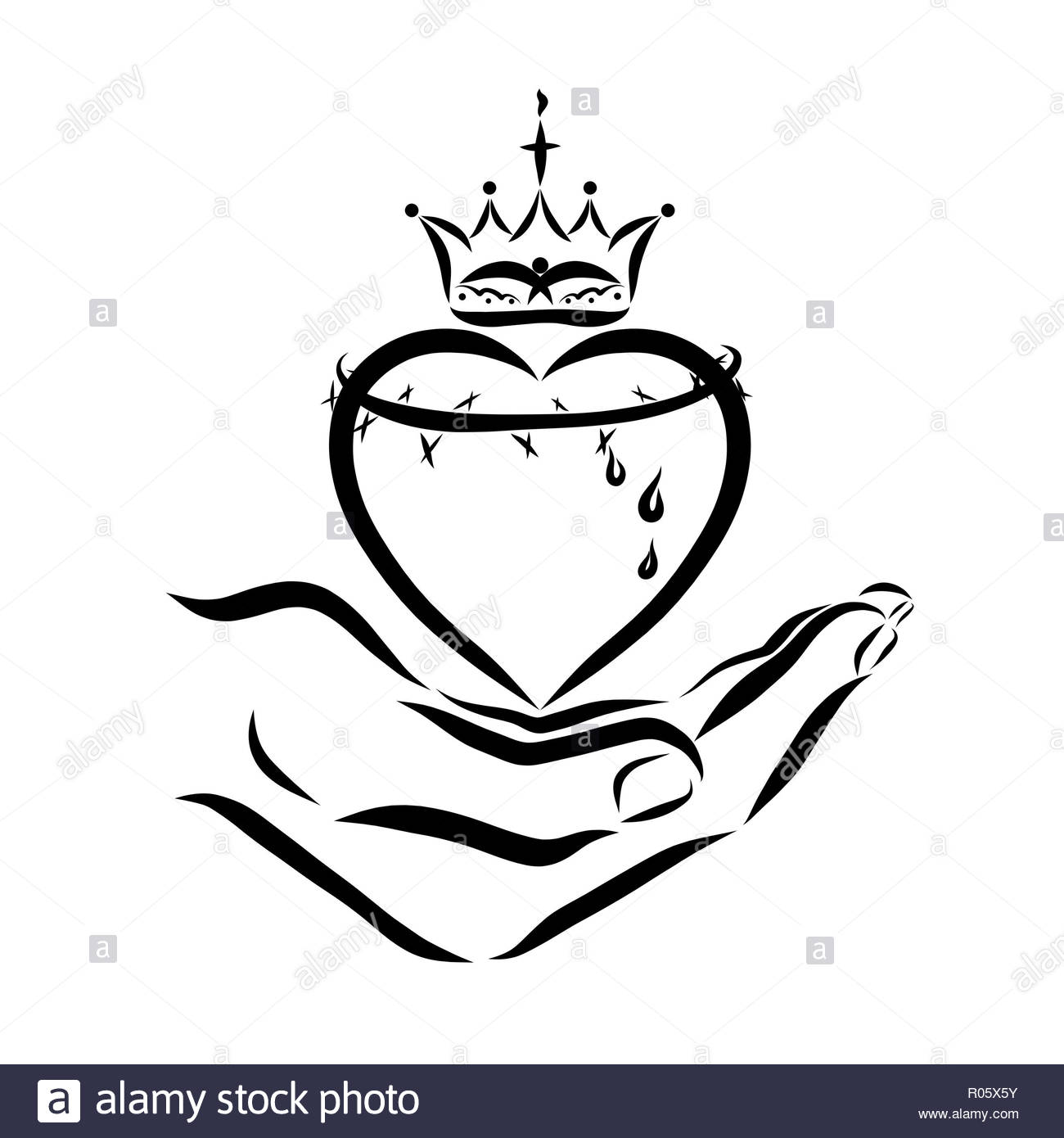 Heart With A Crown Of Thorns And A Crown In Hand Stock Photo