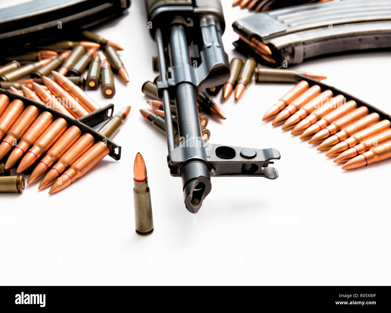 AK-47 assault rifle with live ammunition Stock Photo