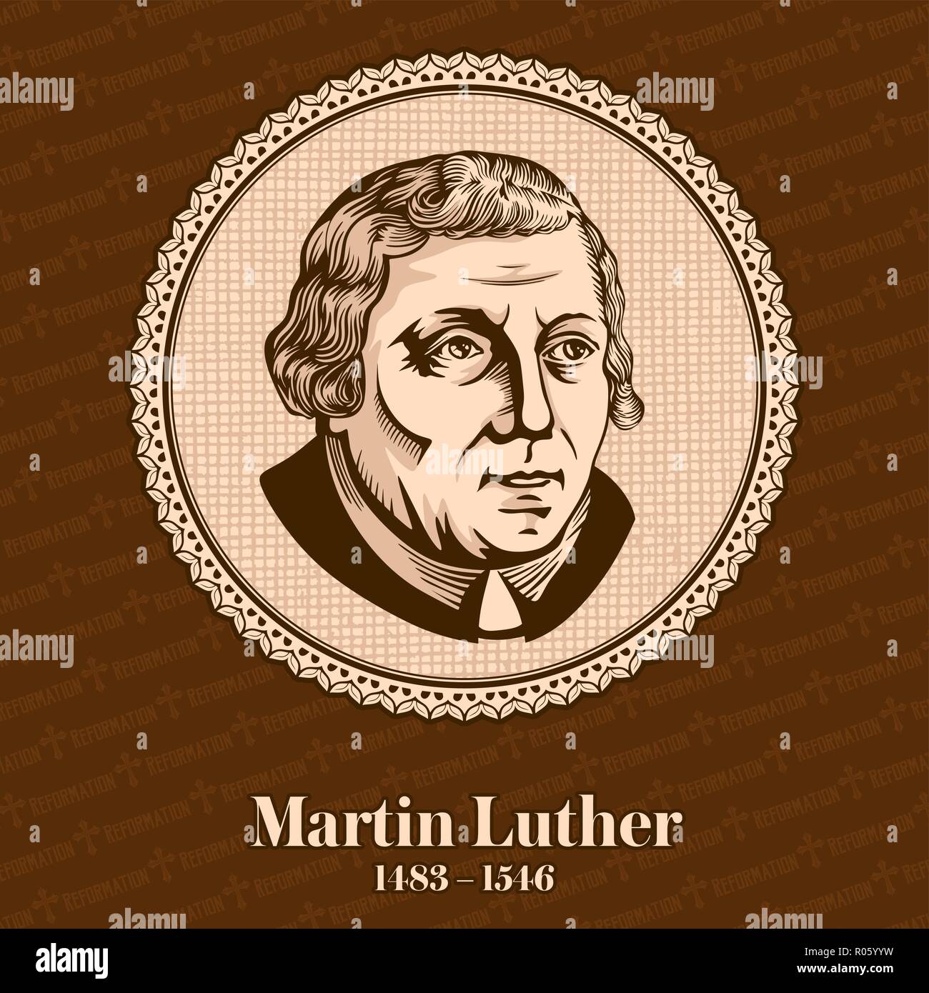 Martin Luther (1483 – 1546) was a German professor of theology, composer, priest, monk, and a seminal figure in the Protestant Reformation. Stock Vector