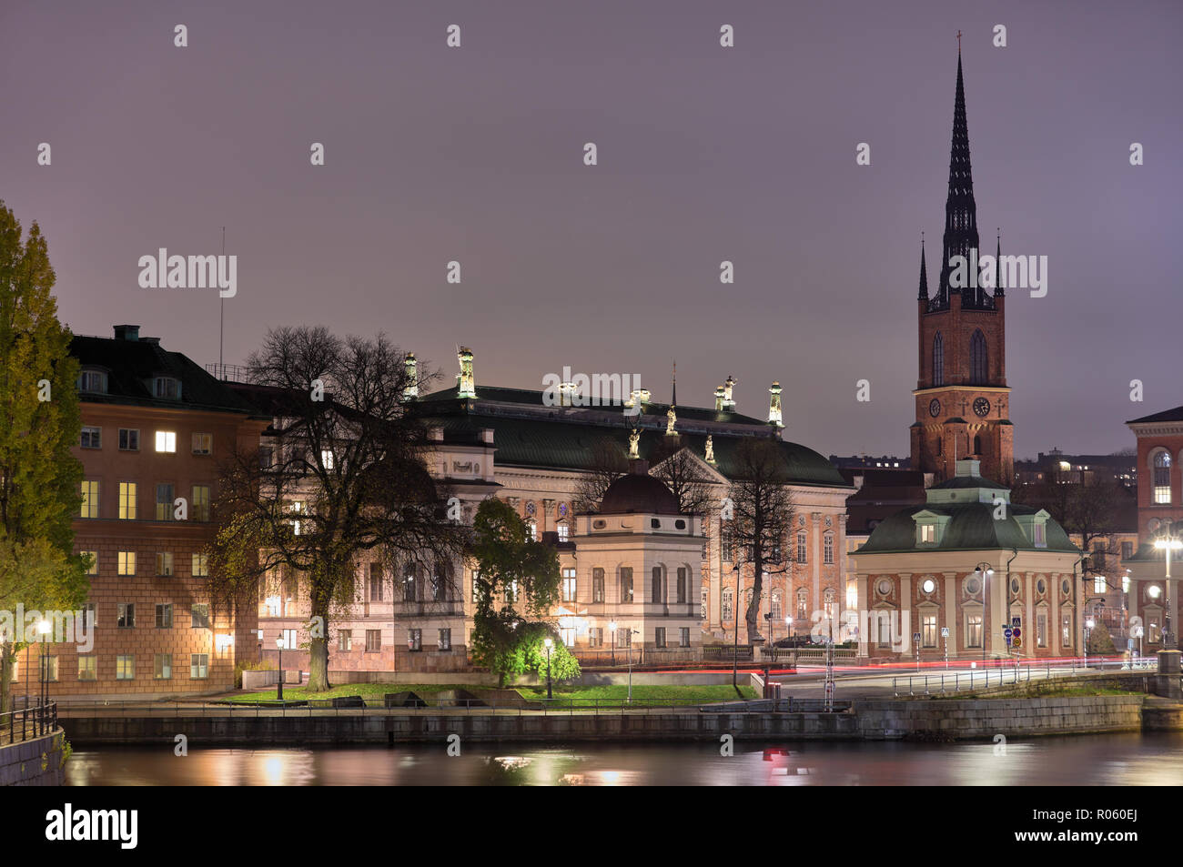 Stockholm's Gamla Stan and Riddarholmen with the Church of Riddarholmen, the House of Nobility and the Highest Court in the frame; Sweden Stock Photo