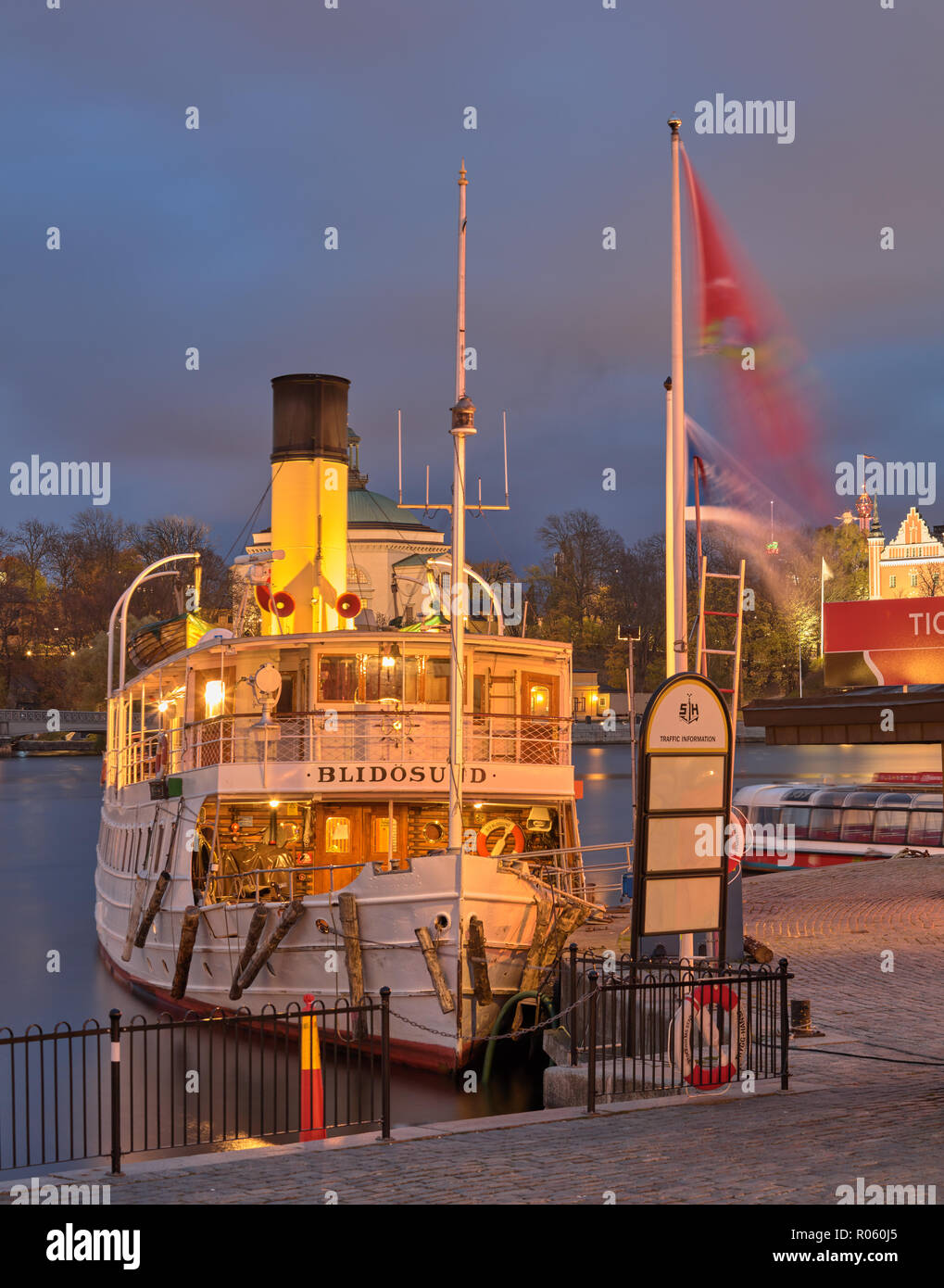 Old boat Blidösund in Gamla Stan, the old town of Stockholm, Sweden Stock Photo