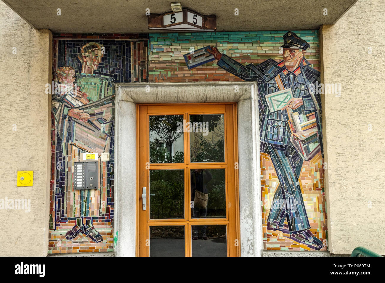 Vienna mosaic on a house built from the late fifties, Austria Vienna Heiligenstadt Stock Photo