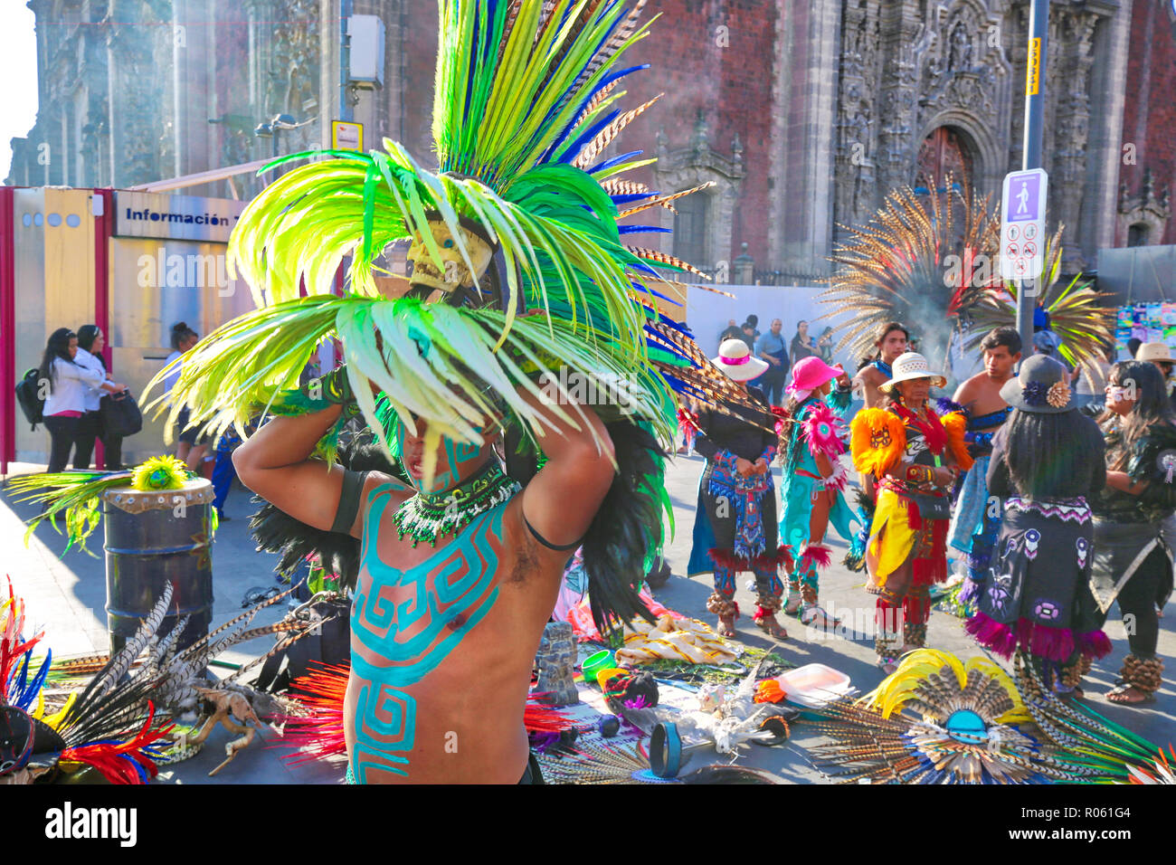 Mexico City, Mexico-23 April, 2018: Indian festival and tribal celebrations on Zocalo square in Mexico City Stock Photo